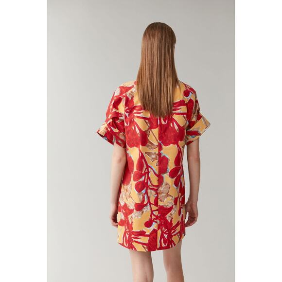 COS Printed Roll Sleeved Short Shift Dress Womens 2 Floral Abstract Art to Wear - Picture 6 of 11